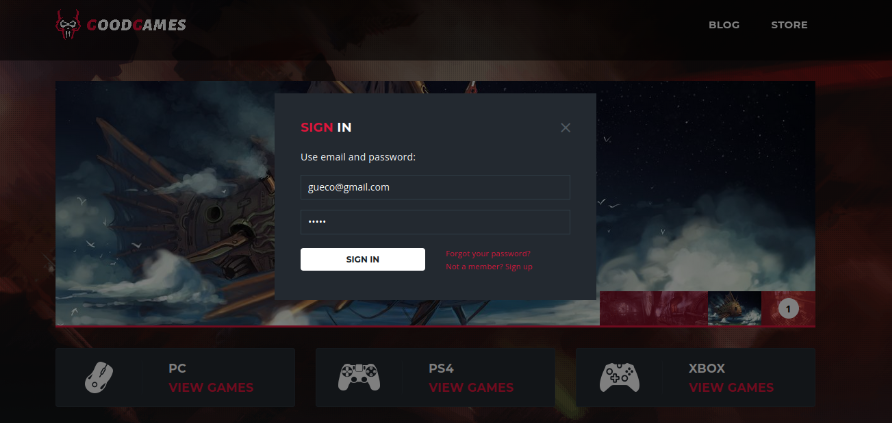 Página de inicio con login